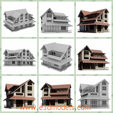 3d model the detached house - This is a 3d model of the detached house,which is modern and grand.The model is optimized enough for both close-up renders and ready for game engine or film projects.