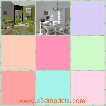 3d model the dining room - This is a 3d model of the dining room,which is spacious and modern.The model has many modern furniture in the room.
