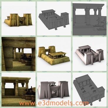 3d model the egyptian temple - THis is a 3d model of  an old egyptian temple. Perfect for games or renders.Easy editing.Elements are grouped and they can be moved to suit your needs.