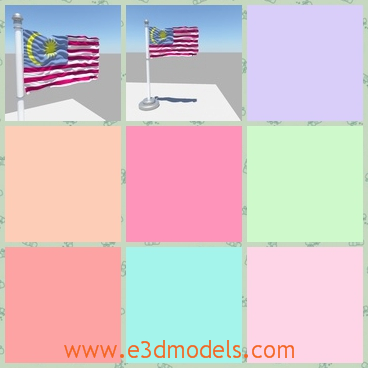 3d model the flag of Malaysia - THis is a 3d model of the flag of Malaysia,which is composed of four colors.The red, blue, yellow and white.