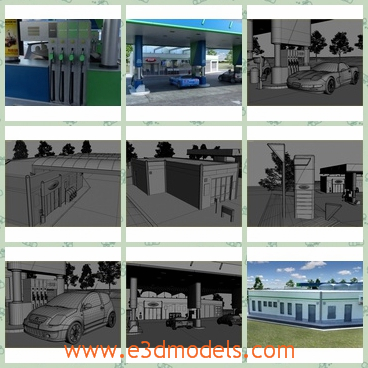 3d model the gas station - This is a 3d model of the gas station,which is modern and large.The model is built with other shops.