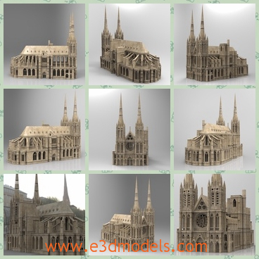 3d model the gothic cathedral - This is a 3d model of the gothic cathedral,which was built in French and the there are so many small chapels.At 108 meters tall the Cathedral Of Clermont domininates the sky line of the city of Clermont-Ferrand.
