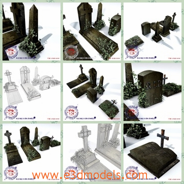 3d model the grave or the tombstone - This is a 3d model of the tombstone,which is colored in grey and the grave has a cross on the top.