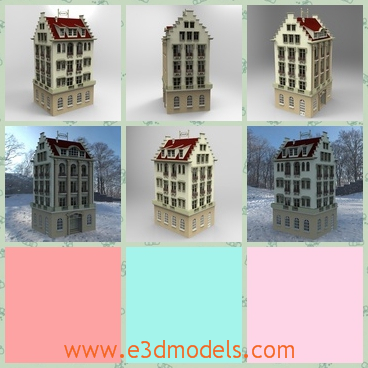 3d model the hotel in Europe - This is a 3d model of the hotel in Europe,which is a building typically used as a hotel in European cities.