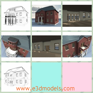 3d model the house made in bricks - This is a 3d model of the house made in bricks,which is regarded as the mansion in local and the house has a roof with it.