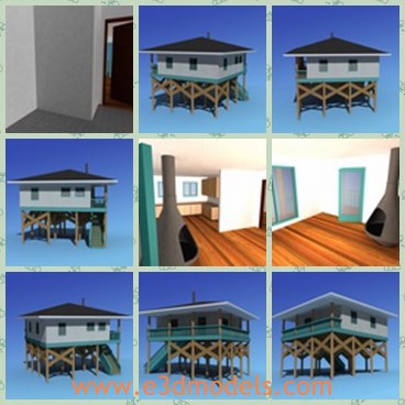 3d model the house near the beach - THis is a 3d model of the house near the beach,which is small and cute and attractive.The model has the wooden first floor and modern second floor.