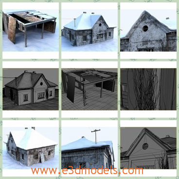 3d model the house that is ruined - This is a 3d model of the ruined house with interior and many details in winter time.The model was large and grand.