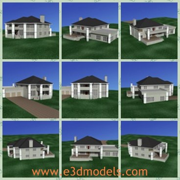 3d model the house with 2 stories - This is a 3d model about the house with 2 stories,which is large and and modern.The model is built on the plain ground.