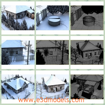 3d model the house with a garden - This is a 3d model of the ruined house with interior, garden and many details in winter time.The garden is large and quite near the house.