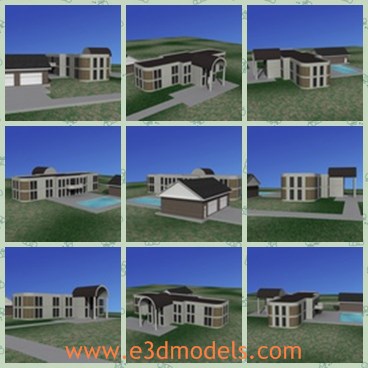 3d model the house with a pool - This is a 3d model of the house with a pool,which is modern and sttractive.The model is built far away from the city.