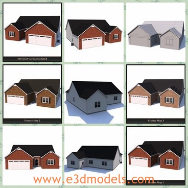 3d model the house with red bricks - This is a 3d model of the house with red bricks,which is common and spacious.The mode is attached to the shutters.