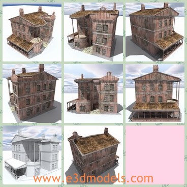 3d model the house with ruined roof - This is a 3d model of the house with ruin roof,which is  suitable for use in games and real time applications.
