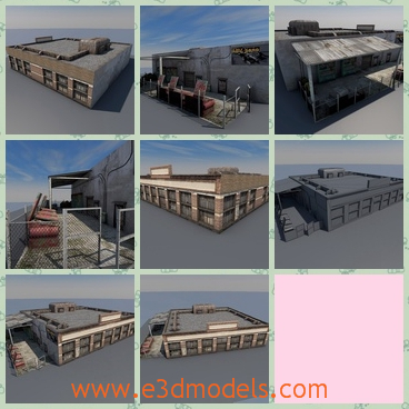3d model the industrial building - This is a 3d model of the industrial building,which is old and ruined.The model is large and spacious.