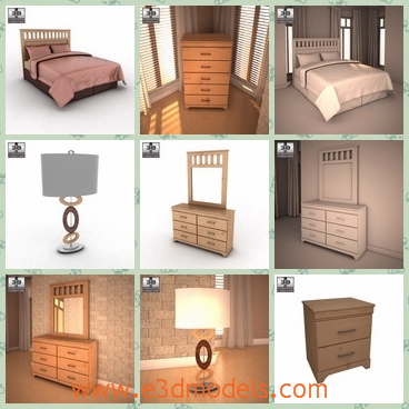 3d model the inner scene of the bedroom - This is a 3d model of the inner scene of the bedroom,which includes the bed,the mirrormthe nightstand,the chest and the table.The room is large and tidy.