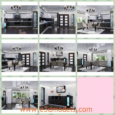 3d model the interior of the kitchen - This is a 3d model of the interior scene of a kitchen,which is large and luxury and the arrangements are special and outstanding.