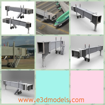 3d model the jetway of the plane - This is a 3d model of the jetway of a plane,which is an enclosed, movable connector which extends from an airport terminal gate to an airplane, allowing passengers to board and disembark without going outside.