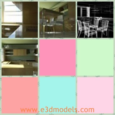 3d model the kitchen - This is  3d model of the kitchen,which is made according to the real one.The kitchen contains four chairs,a table,a cabinet and a basin.