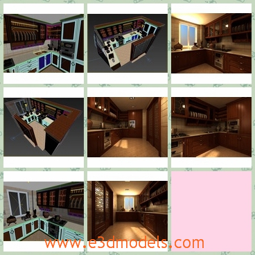 3d model the kitchen in high quality - This is a 3d model of the kitchen in high quality.The model is an European country classical style.