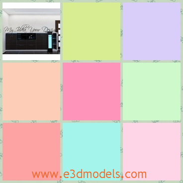 3d model the kitchen in modern style - This is a 3d model of the kitchen in modern style,which has fine textures and the black is so popular.