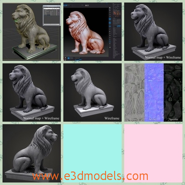 3d model the lion statue - This is a 3d model about the lion statue,which is sittin on the stone.The lion usually is placed outside the door.