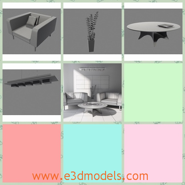 3d model the living room - This is a 3d model of the living room in modern style,which includes the round table,the sofa,the glass and many other furnitures.