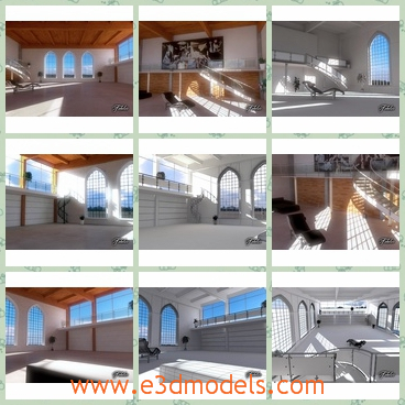 3d model the luxury room - This is a 3d model of the luxury room,which is spacious and pretty.The windows are large and transparent.