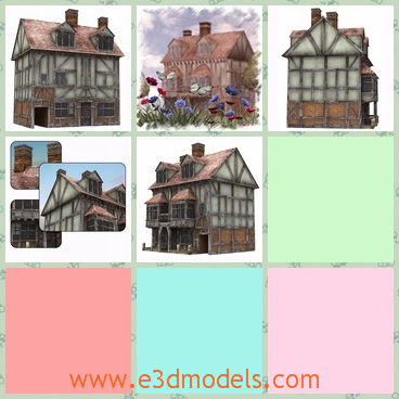 3d model the medieval house - This is a 3d model of the medieval house,which is a grand timbered building with brick infills on the lower level.The house is suitable for realistic scenes up to present day.