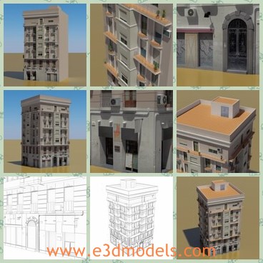 3d model the modern building - This is a 3d model of the modern building,which is made with balconies.The building is detailed and textured.