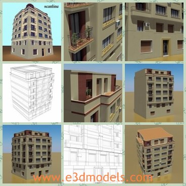 3d model the modern building - This is a 3d model of the modern building,which is tall and made with balconies.