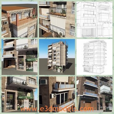 3d model the modern building - This is a 3d model of the modern building,which is large and great.The building is built with fantastic balconies.