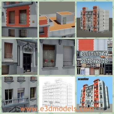 3d model the modern building - This is a 3d model of the modern building,which is high and built near the hotel with balconies.