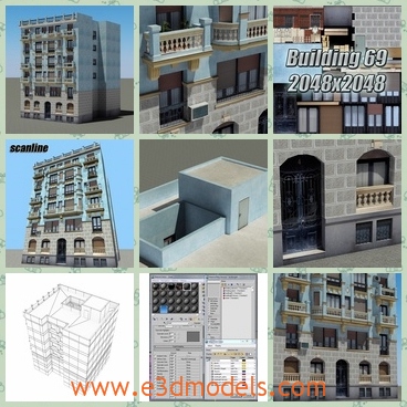 3d model the modern building - This is a 3d model of the modern building,which is tall and built with balconies.