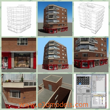 3d model the modern building - This is a 3d model of the modern building,which is tall and made with stores underneath.