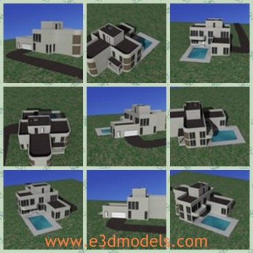3d model the modern house - This is a 3d model about the modern house,which is made with a swimming pool in the backyard.