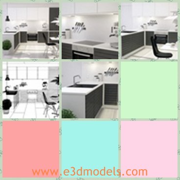 3d model the modern kitchen - This is a 3d model of the modern kitchen,which is large and arranged orderly with great ornaments.