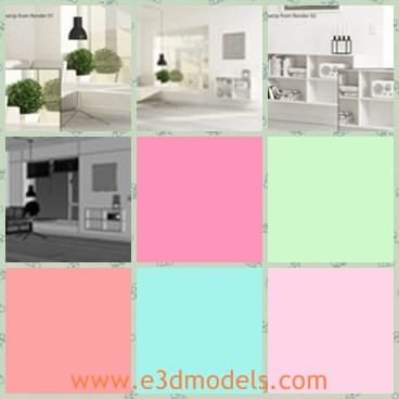 3d model the modern living room - This is a 3d model of the interior arrangement of the living room,which is modern and white.The model is arranged orderly and textured.