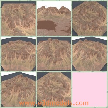 3d model the mountain in yellow - This is a 3d model of the mountain in yellow,which is large and made with high quality.The model is taken from above by plane.
