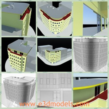 3d model the office building - THis is a 3d model of the office building,which is built centered on a corner.The model is made for the commercial purpose.