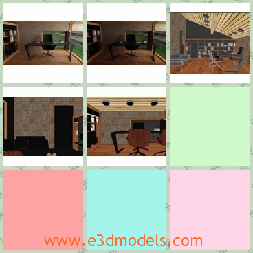 3d model the office in modern decorations - This is a 3d model of the office in modern decorations,which is large and spacious.The model is colored in brown.