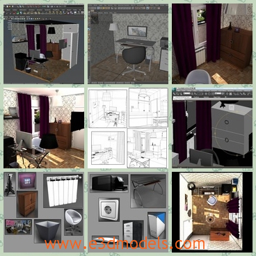 3d model the office in the home - This is a 3d model of the office,which is a complete photorealistic scene of a office room with low poly model ,it was designed to provide a high definition in a low poly.