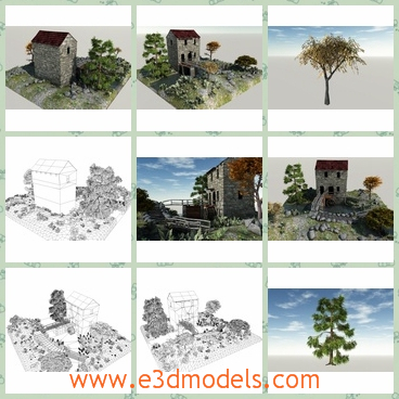 3d model the old hill with the stone house - This is a 3d model of the old hill with the stone house,which was made in medieval times and the house is tall and stable.