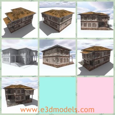 3d model the old house with hays roof - This is a 3d model about the old house with hays roof,which is old and ruined.