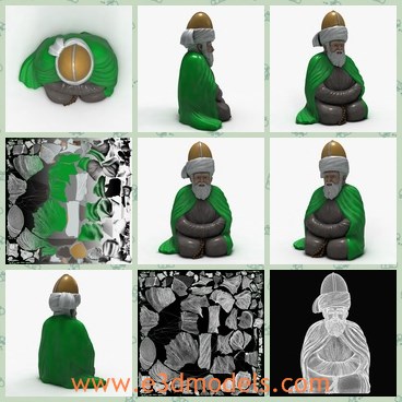 3d model the old man with green coat - This is a 3d model of the old man with green coat,who is sitting on the floor and closed his eyes.