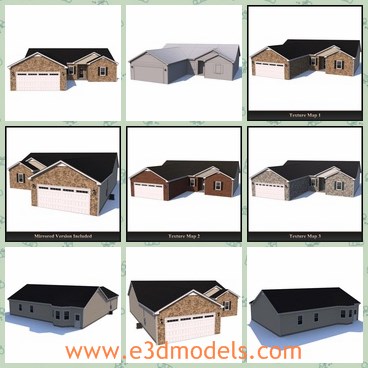 3d model the one-floor house - THis is a 3d model ot the one-floor house,which is made of bricks and other materials.The model is ready to be used as the storing place.