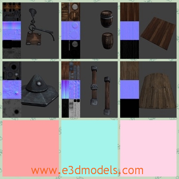 3d model the parts of a cottage - This is a 3d model of the parts of a cottage,which is a modular set for an interior and exterior scene. There are over 50 pieces .