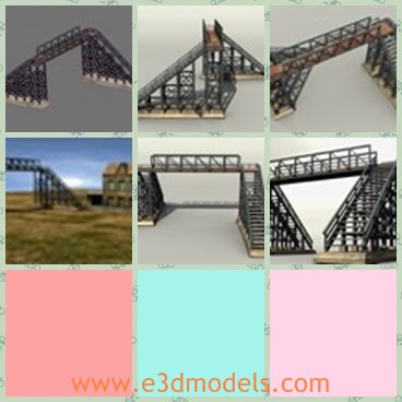 3d model the railway bridge - This is a 3d model of the railway bridge,which is a typical pedestrian railway bridge, as often seen in Germany, connecting platforms of a railway station or crossing railway tracks.
