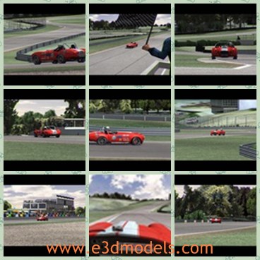 3d model the red car on the speedway - This is a 3d model of the motorsports way in the park,which is a large multi-purpose racing facility on a 740-acre 300 ha site in Birmingham, Alabama, USA. Barber is the home of the North American P0rsche Driving School.