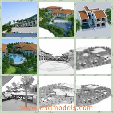 3d model the resort - This is a 3d model of the resort,which is large and modern.The model is built near the beach and it is so pretty and luxury.