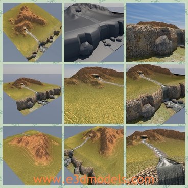 3d model the river and terrain - This is a 3d model of the terrain landscape,which contains the valley,the grass,the canyon,the river and the cliff.