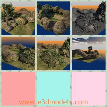 3d model the rock - This is a 3d model of the rock,which is hard and common near the river.The rock is big and the tree planted nearby is rare but green.